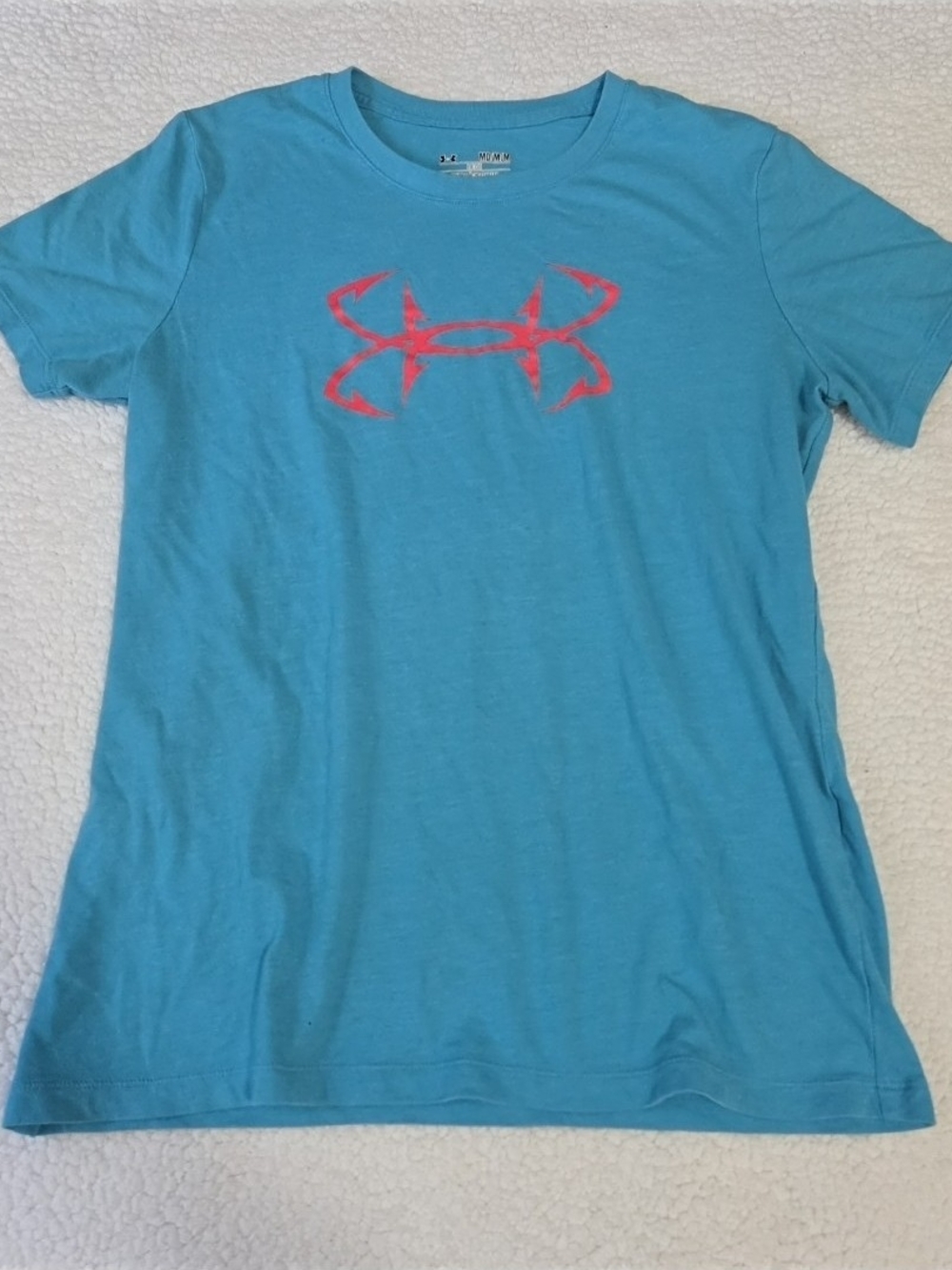 Under Armor T Shirt Heat Gear Fish Hook Logo Blue Outdoor